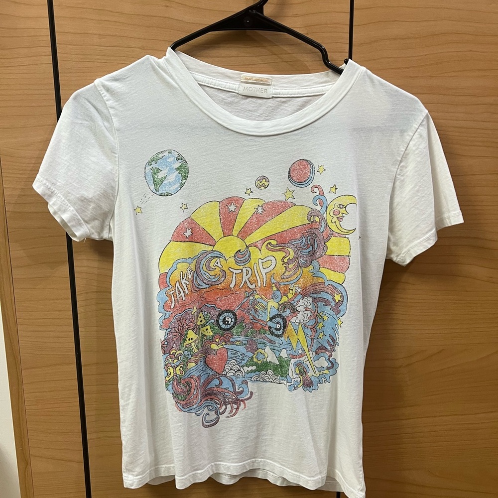 MOTHER White Retro Graphic Short Sleeve Tee